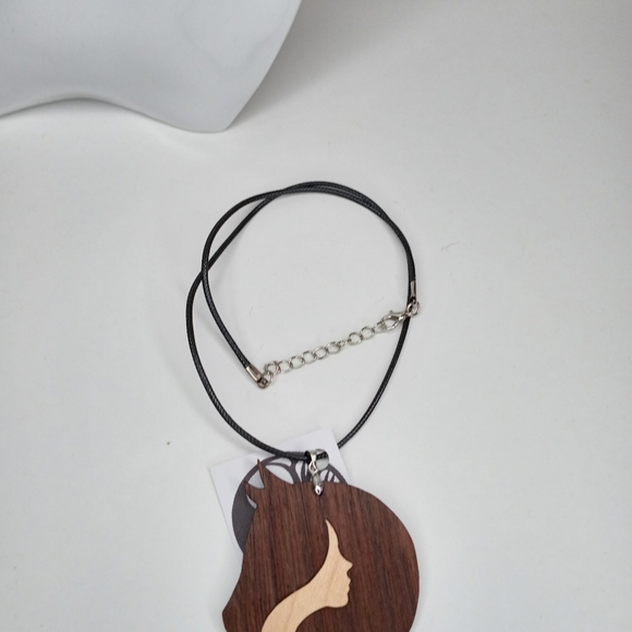 Hand Crafted Lady And Horse Wooden Necklace - Picture 5 of 5